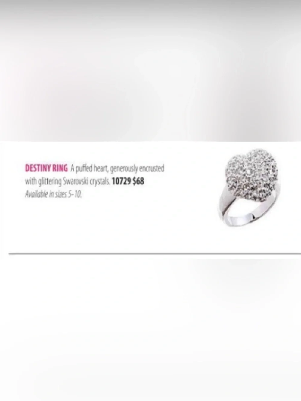 Park Lane DESTINY Heart Ring Size 9 Swarovski Crystals NWT Retired